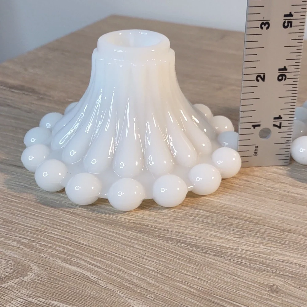 Hobnail Teardrop Milk Glass Candle Holders Vintage